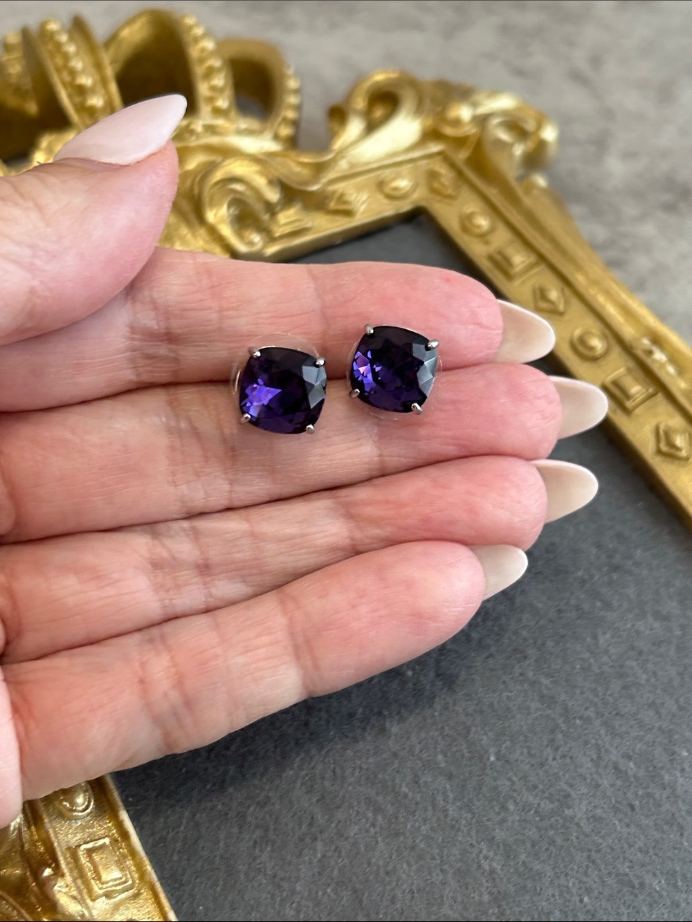 Origami Owl Purple Crystal Oversized Stud Earrings - Women's Jewelry